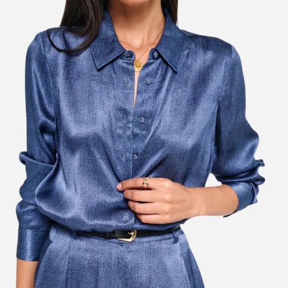 Cami NYC Crosby Silk Blouse Raw Denim S - Picture 1 of 11